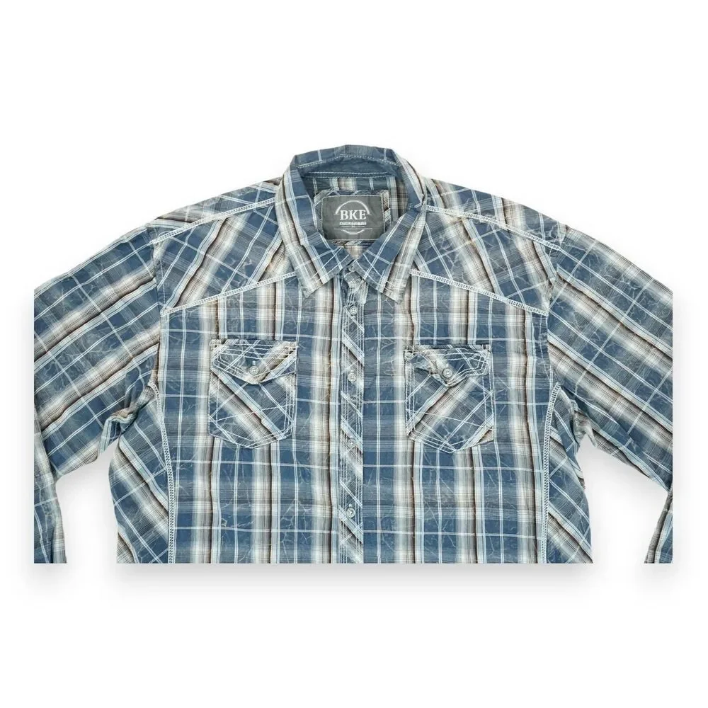 BKE Men's Buckle Athletic Fit Western Cowboy Shirt Heavy Stitch Plaid‎ Size XL